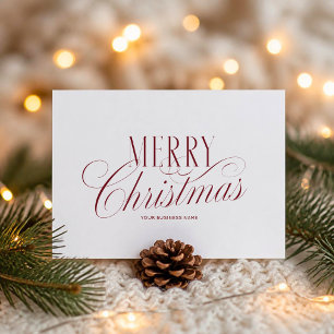 Elegant Script Red Merry Christmas Business Logo Holiday Postcard