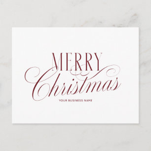 Elegant Script Red Merry Christmas Business Logo Holiday Postcard