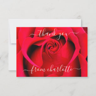 Elegant Script Red Rose Floral Thank You