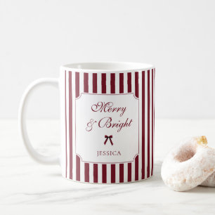 Elegant Script Red Stripes Personalised Christmas Coffee Mug
