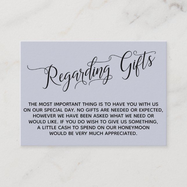 Elegant Script Regarding Wedding Gifts Dusty Blue Enclosure Card (Front)