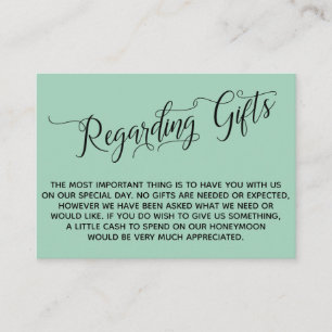 Elegant Script Regarding Wedding Gifts Light Green Enclosure Card