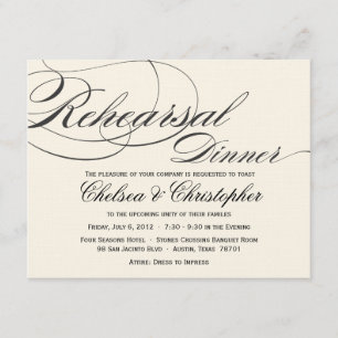 Elegant Script Rehearsal Dinner - Black/Off White Invitation