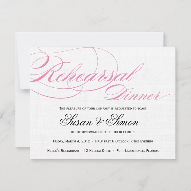 Elegant Script Rehearsal Dinner Invitation Pink (Front)