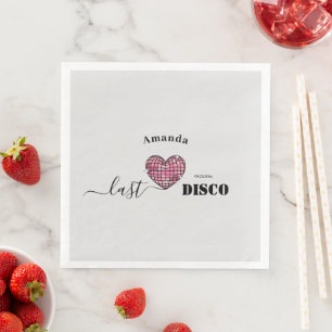 Elegant Script Retro Disco Pink Heart Wedding Napkin