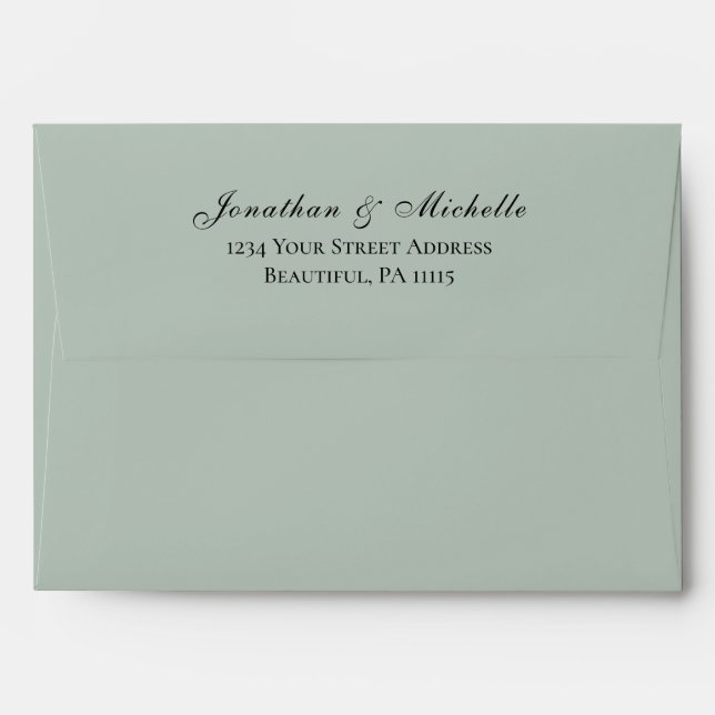 Elegant Script Return Address Dusty Green Wedding Envelope (Back (Top Flap))