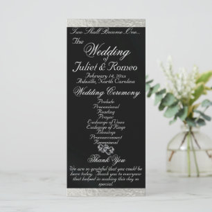 Elegant Script & Ribbon - Black/Silver Wedding Programme