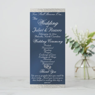 Elegant Script & Ribbon - Blue/Silver Wedding Programme