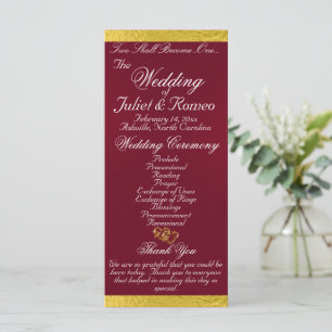 Elegant Script & Ribbon - Burgundy/Gold Wedding Programme