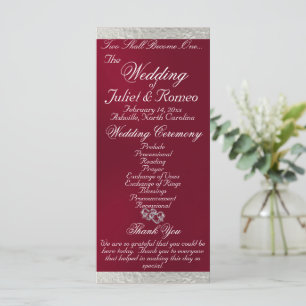 Elegant Script & Ribbon - Burgundy/Silver Wedding Programme