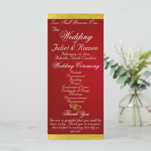 Elegant Script & Ribbon - Crimson/Gold Wedding Programme