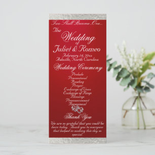 Elegant Script & Ribbon - Crimson/Silver Wedding Programme