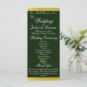 Elegant Script & Ribbon - Emerald/Gold Wedding Programme