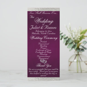 Elegant Script & Ribbon - Purple/Silver Wedding Programme