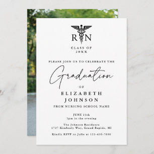 Elegant Script RN Nursing Photo Graduation Party Invitation