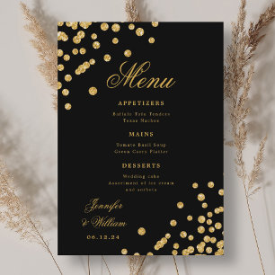 Elegant Script Romantic Wedding Confetti Gold Blac Menu