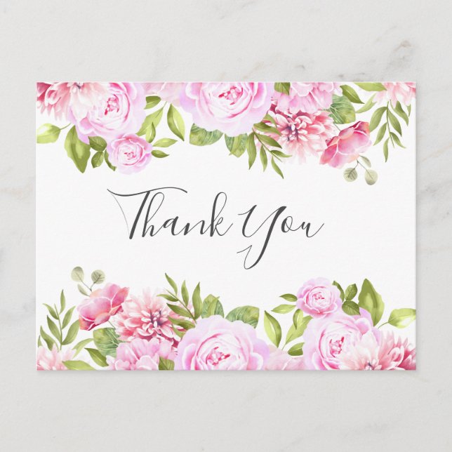Elegant Script Rose Banner Business Thank You Postcard (Front)