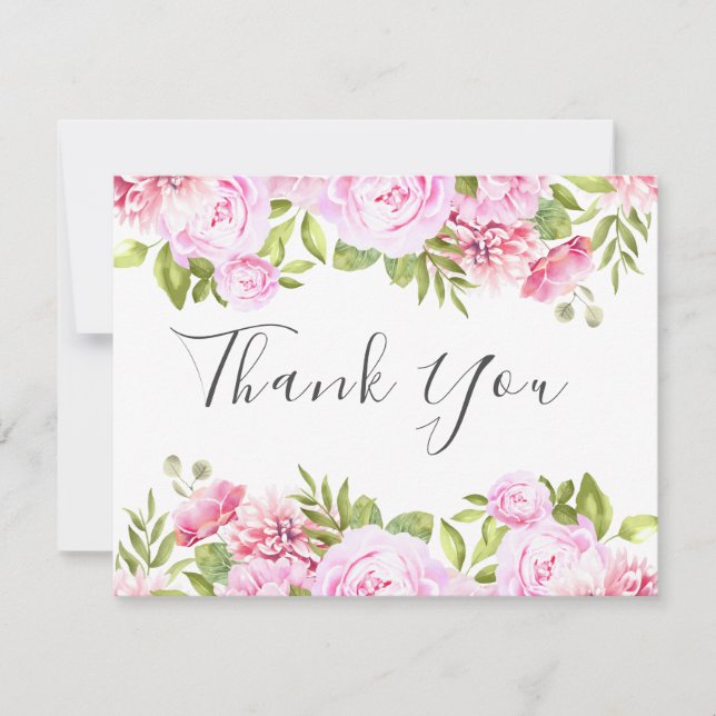 Elegant Script Rose Garden Business Thank You Card (Front)