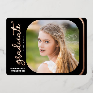 Elegant Script Rose Gold 2 Photo Graduation Party
