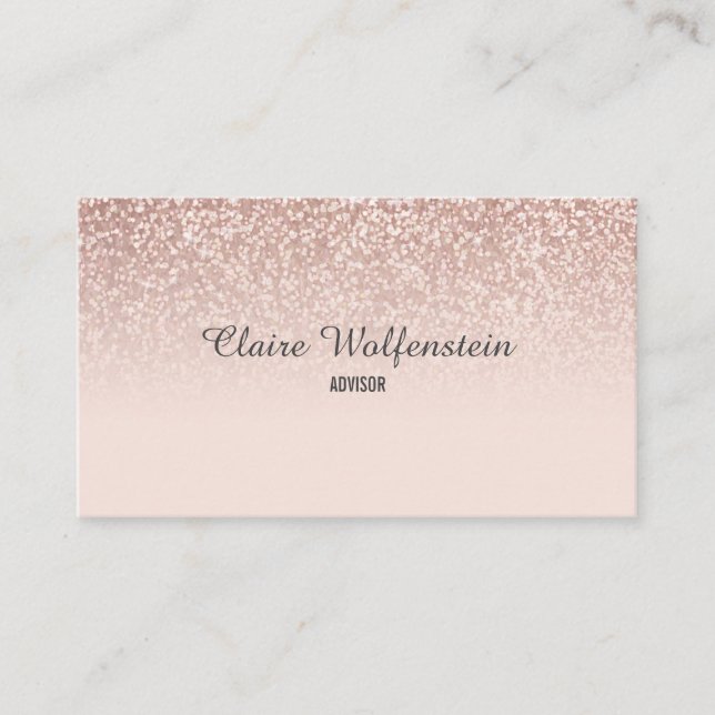 Elegant Script Rose Gold Glitter Business Card (Front)
