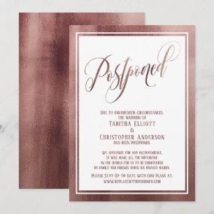 Elegant Script Rose Gold Postponed Wedding Card