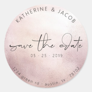Elegant Script Rose Gold   Save The Date Classic Round Sticker