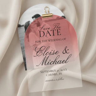 Elegant Script Rose Gradient Wedding Save The Date Acrylic Invitations