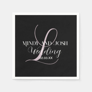 Elegant Script Rose Initial Wedding Favour Napkin