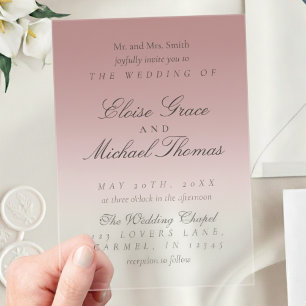 Elegant Script Rose Pink Gradient Wedding Acrylic Invitations