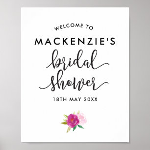 Elegant Script Roses Bridal Shower Welcome Poster