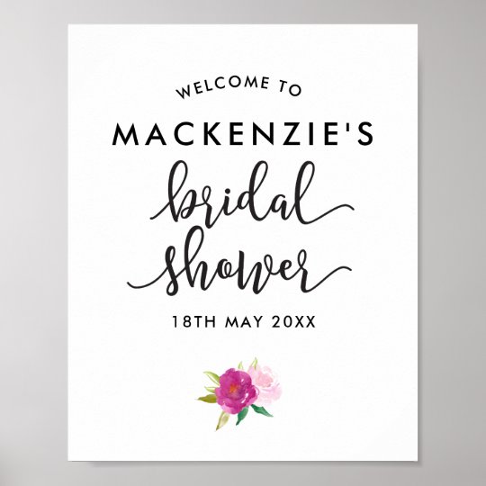 Elegant Script Roses Bridal Shower Welcome Poster