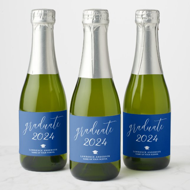 Elegant Script Royal Blue Graduate 2024 Graduation Sparkling Wine Label (Bottles)