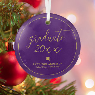 Elegant Script Royal Purple Graduate 2025 2026 Glass Tree Decoration