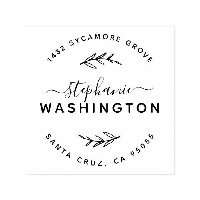 Elegant Script & Rustic Branches Return Address Self-inking Stamp (Design)