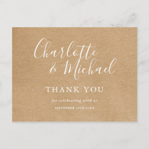 Elegant Script Rustic Wedding Thank You Postcard