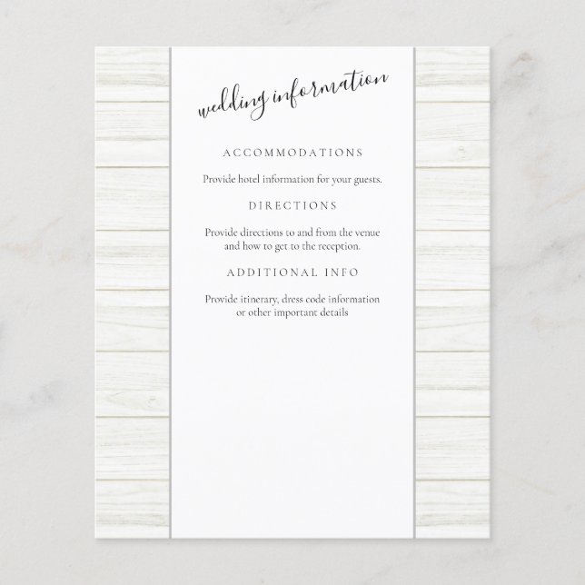 Elegant Script Rustic Wood Guest Information (Front)