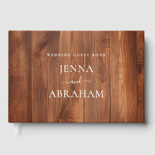 Elegant Script Rustic Wood Wedding Guest Book