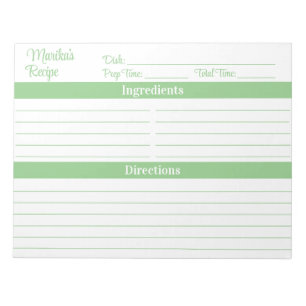 Elegant Script Sage Green 8.5x11 Recipes Notepad