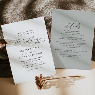 Elegant Script Sage Green All In One Wedding Invitation