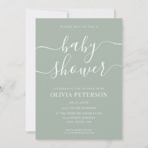 Elegant Script Sage Green Baby Shower Invitation