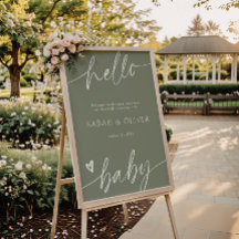 Elegant Script Sage Green Baby Shower Welcome Sign
