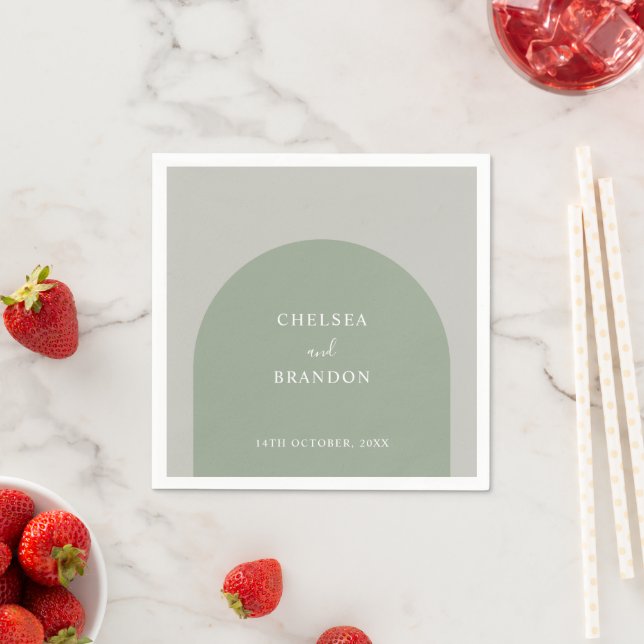 Elegant Script Sage Green Boho Arch Rustic Wedding Napkin (Insitu)