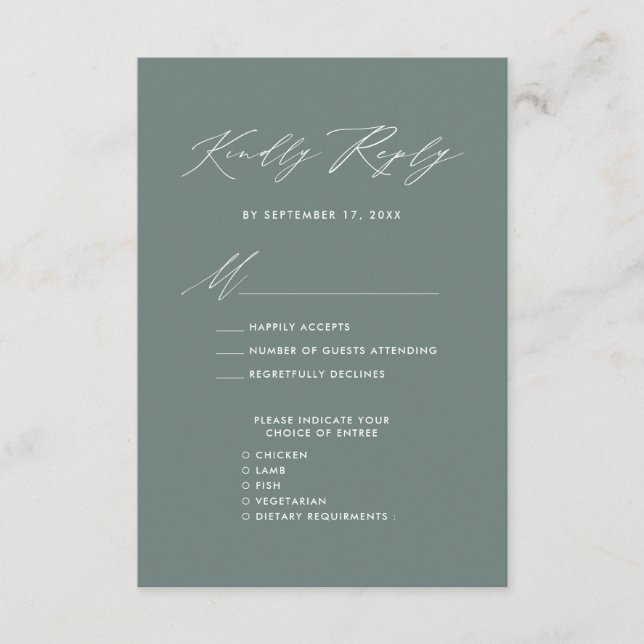 Elegant Script Sage Green Minimalist Wedding RSVP Enclosure Card (Front)