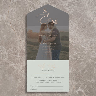 Elegant Script Sage Green Photo Wedding All In One Invitation