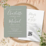 Elegant Script Sage Green Simple QR Code Wedding Invitation<br><div class="desc">Featuring signature style names,  this elegant sage green wedding invitation can be personalised with all your special wedding day information on the front,  your wedding website details,  and your QR code on the reverse. Designed by Thisisnotme©</div>