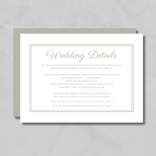 Elegant Script Sage Green Wedding Details Enclosure Card (Elegant Script Sage Green Wedding Details Enclosure Card)