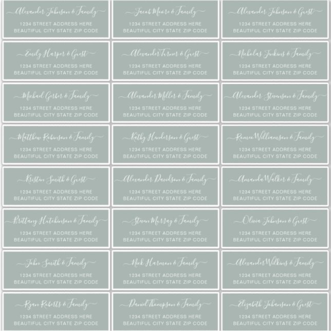 Elegant Script Sage Green Wedding Guest Address  (Front)
