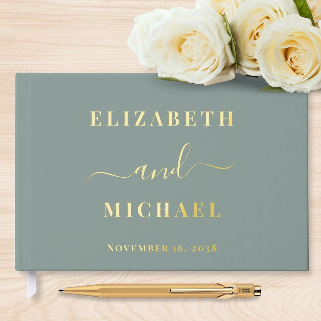 Elegant Script Sage Green Wedding Guest Book (Creator Uploaded)