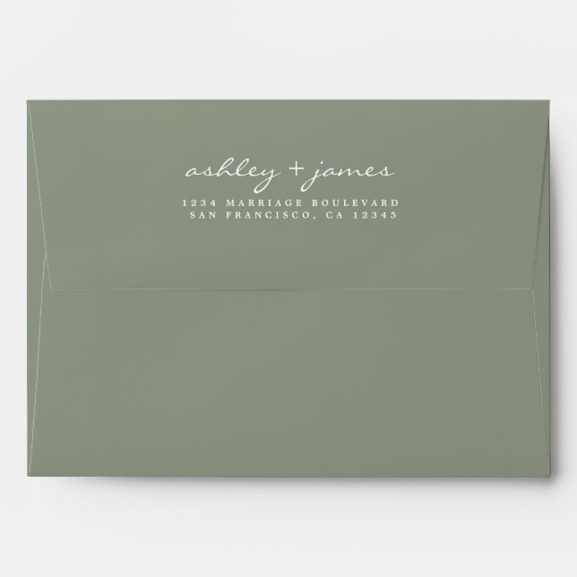 Elegant Script Sage Green Wedding Return Address  Envelope (Back (Top Flap))