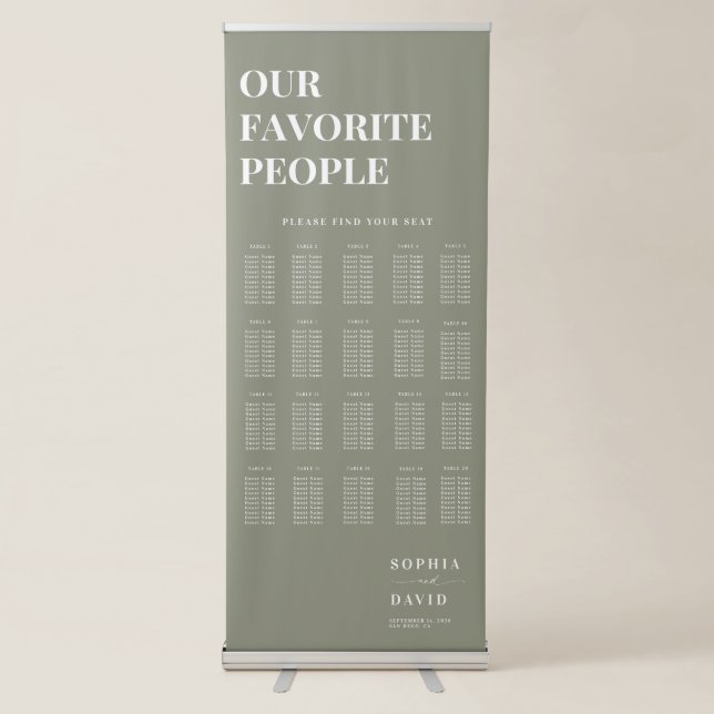 Elegant Script Sage Green Wedding Seating Chart Retractable Banner (Front)